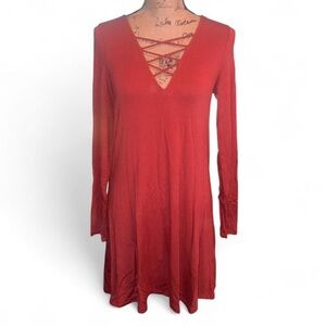Express red laced long sleeve dress